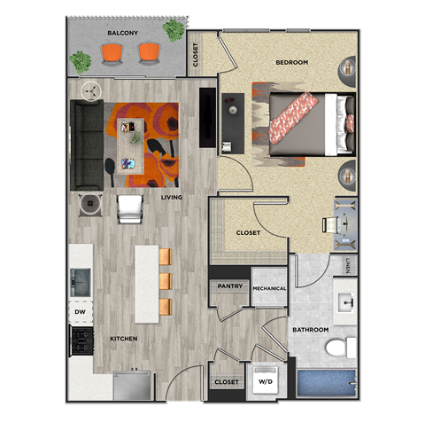 A1 Floor Plan at 675 N. Highland, Atlanta, GA